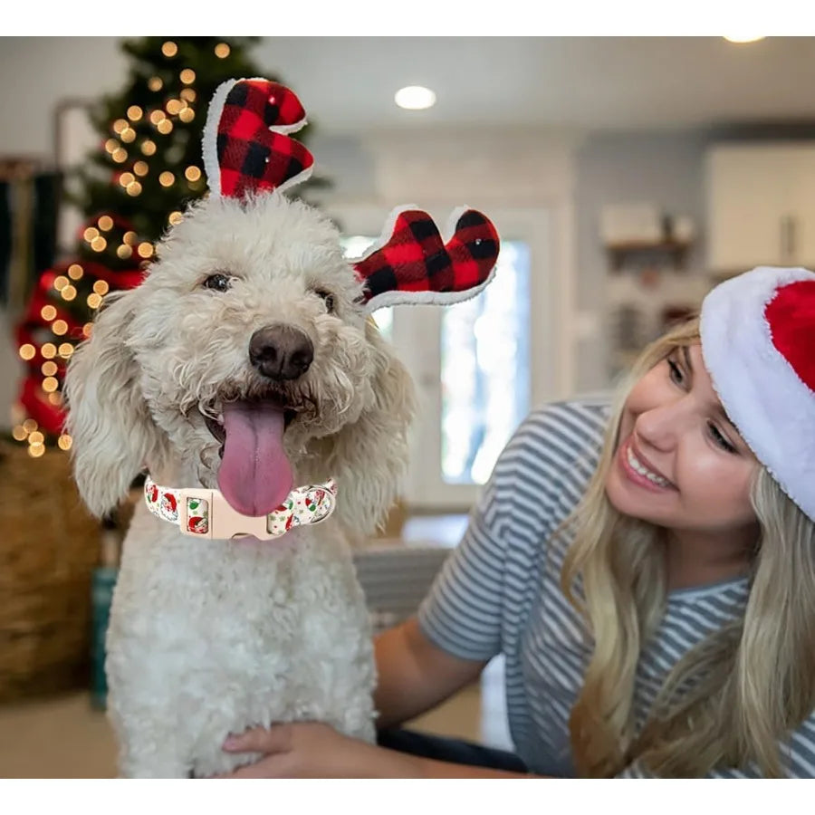 Christmas Dog Collar for Small DogsAdjtable Cotton White Snowflake Dog Collars Santa Cla Puppy Collar for Male Female Boy and G