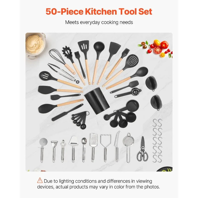 50 PCS Kitchen Cooking Utensils Set Silicone Spatula Spoon Tools Heat Resistant