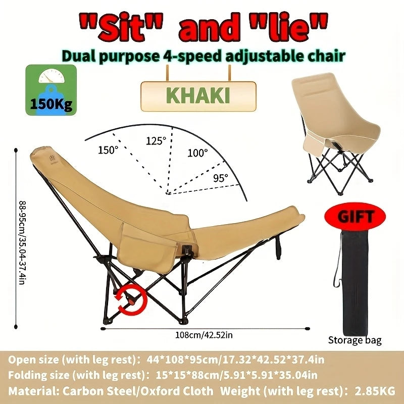 1 PCS 4 Position Adjustable Camping Chair With Footrest Portable Folding Chair For Outdoor Fishing Beach Travel Picnic Relax