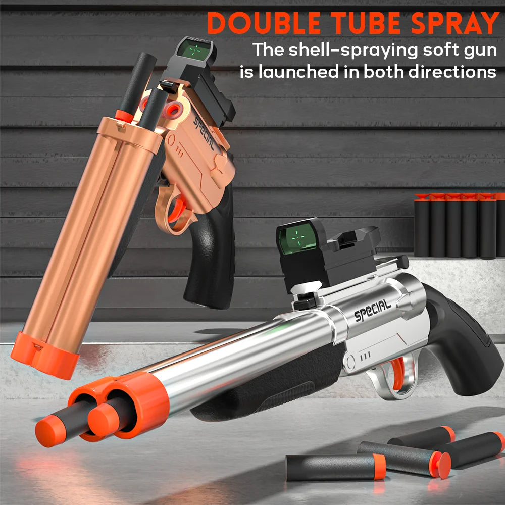 Toy Gun Soft Bullets,Rifle Short Double Barrel Shotgun Toys Foam Blasters with EVA Darts, Shooting Games Education Toy Model