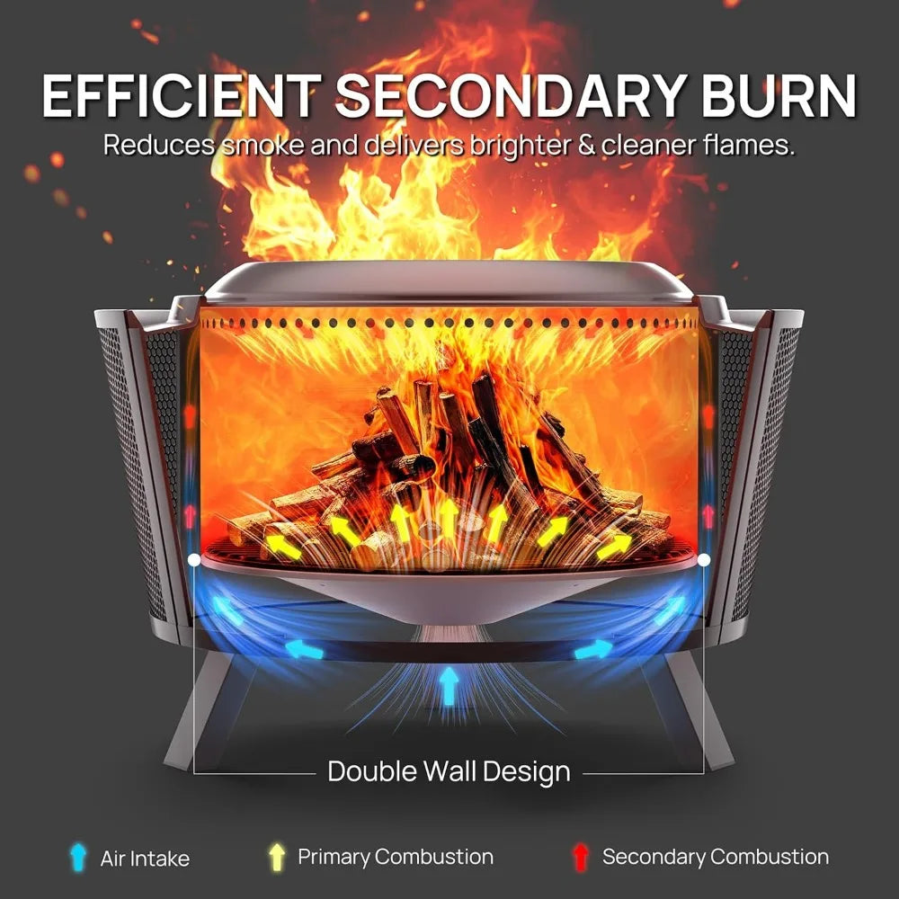 29 Inch Smokeless Fire Pit for Outdoor Wood Burning, Stainless Steel Camping Stove with Stand, Removable Ash Pan, Waterproof St