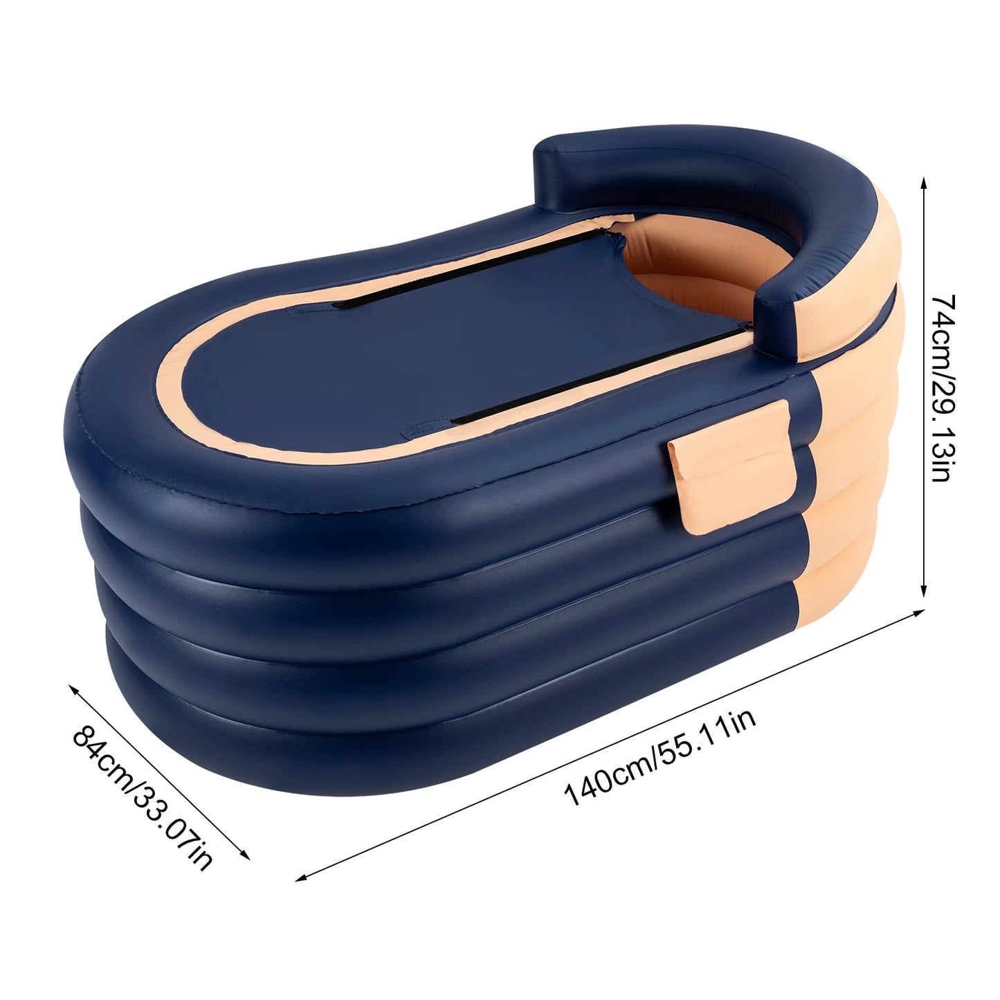 Inflatable Swimming Pool, 33.07x55.11x29.13in, PVC, 220 lbs Capacity, Wireless Rechargeable Pump, Ergonomic Backrest