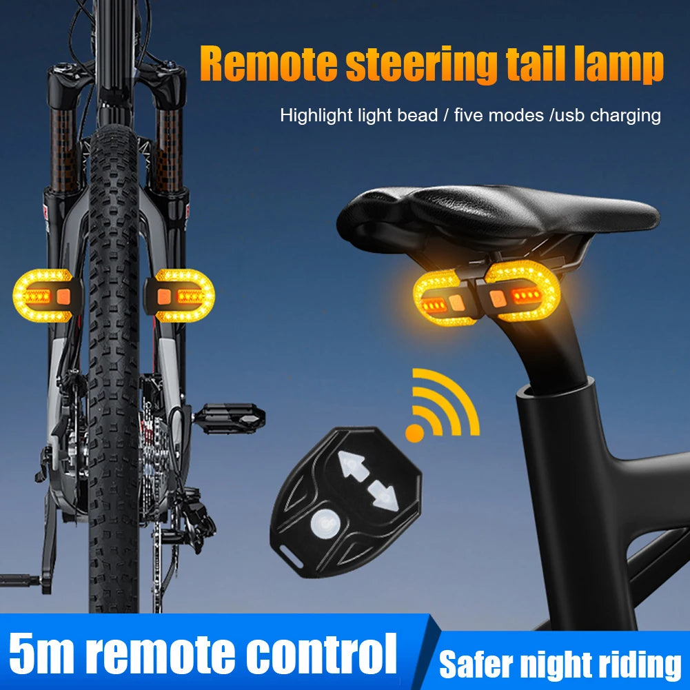 Bicycle Turn Signal Light Wireless Remote Control Bike Tail Light USB Rechargeable Warning Cycling Light for Night Riding