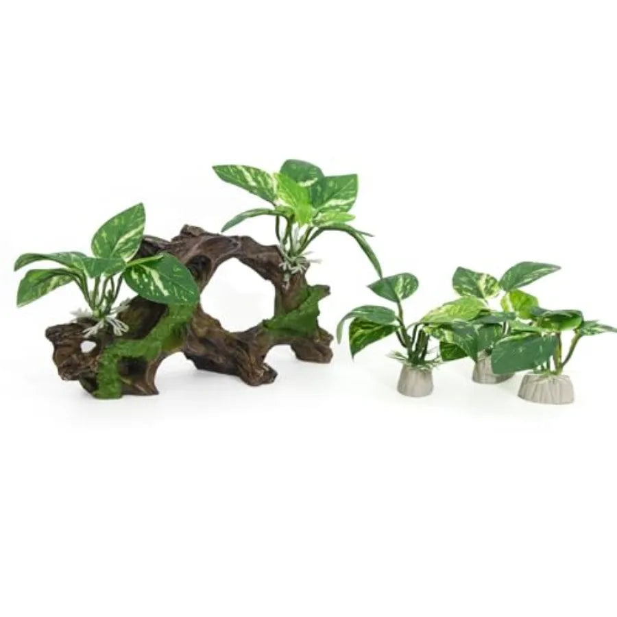 Driftwood Cave Aquarium Decor Silk Aquarium Plants for Betta Fish Tank Accessories Decorations