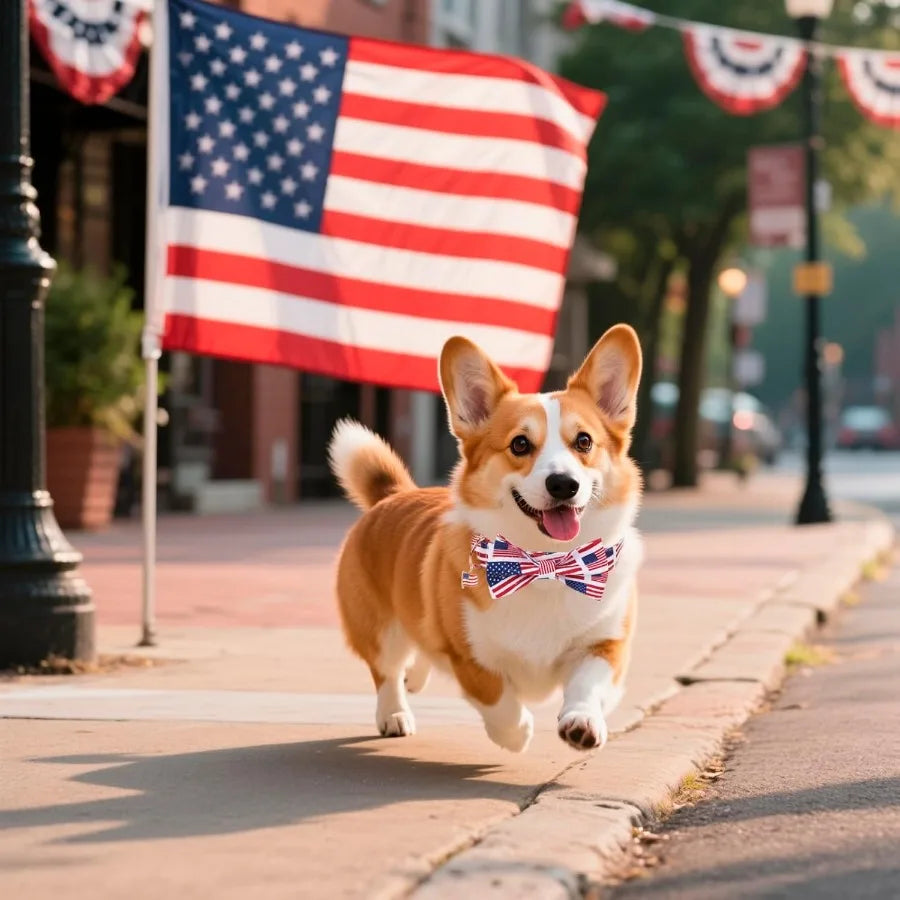American Flag Dog Collar with Bow Tie Adjtable Patriotic 4th of July Pet Collars for Small Dogs Small