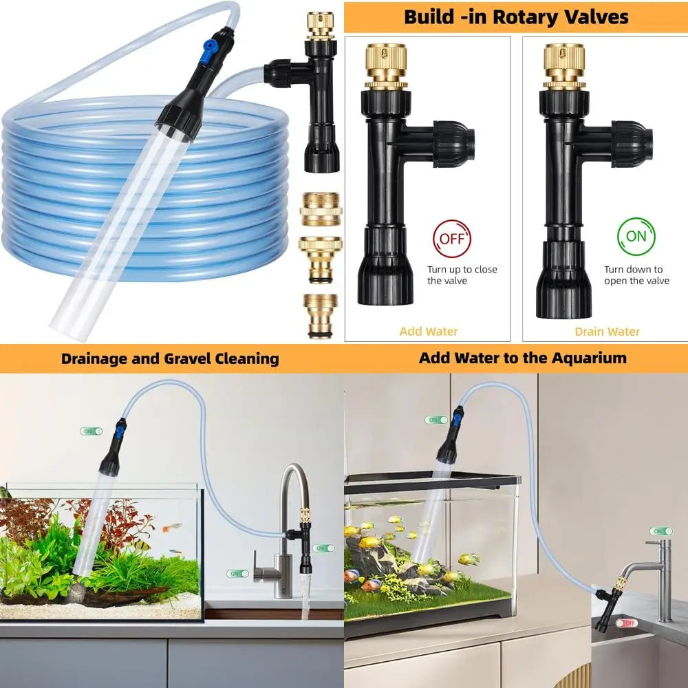 Gravel Vacuum for Aquarium Fish Tank Siphon Aquarium Water Changer with Three Metal Faucet Adapter and Long Hose 30 Feet