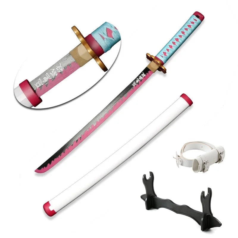 80cm Demon Slayer Katana Bamboo Blade Role-playing Weapons Props Halloween Costume Props with Belt and Sword Holder