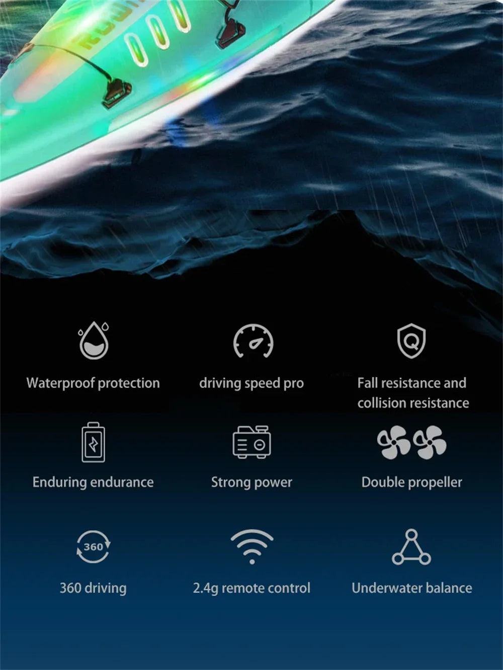Rc Boat Remote Control Paddling Kayak with Light Kids Toys Racing Radio-Control Ship Children Gift Electric Model Water Toys