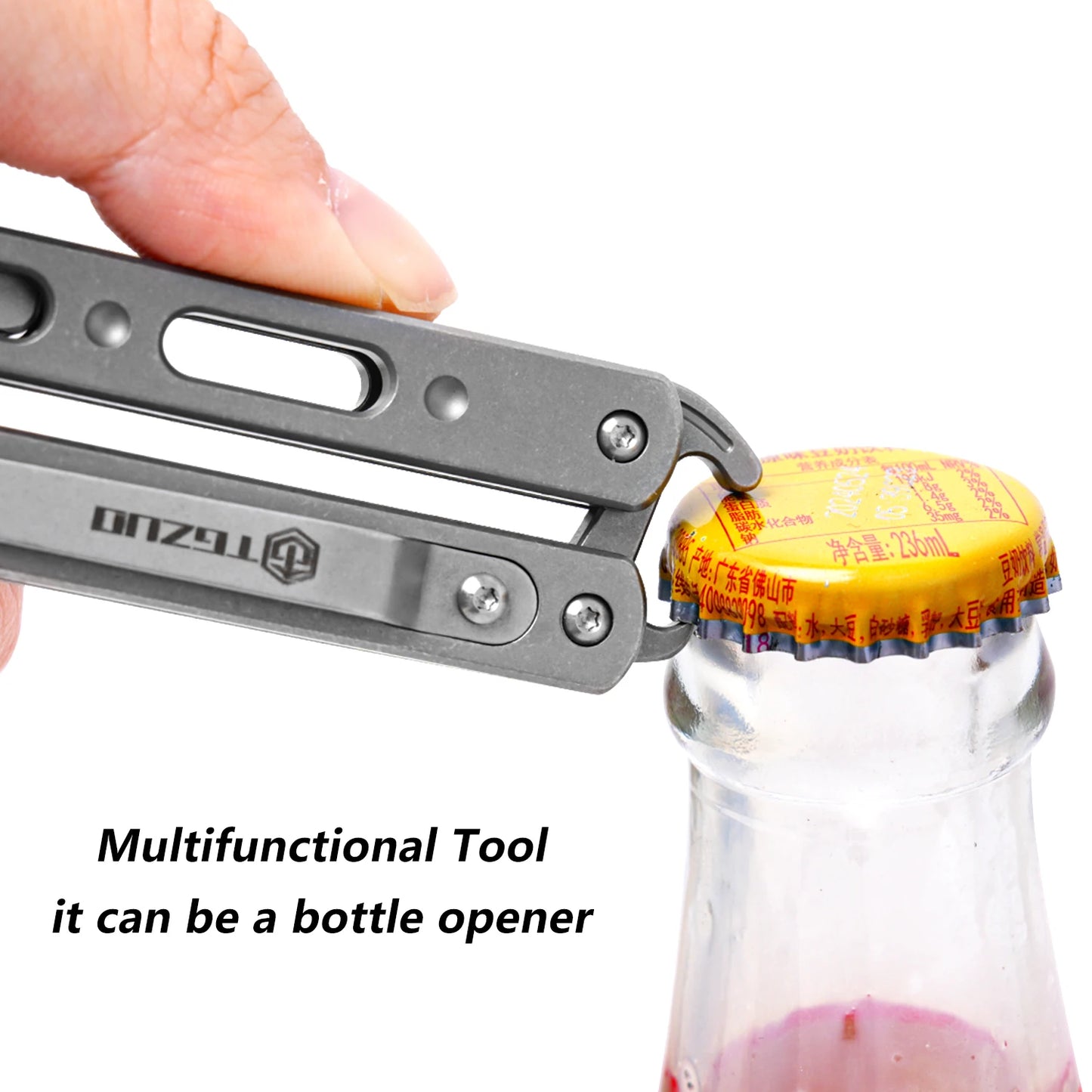 TGZUO Titanium Alloy Handle EDC Toy, Safe not sharp, Suitable for beginners Outdoor Utility Portable Bottle Opener, With Clip