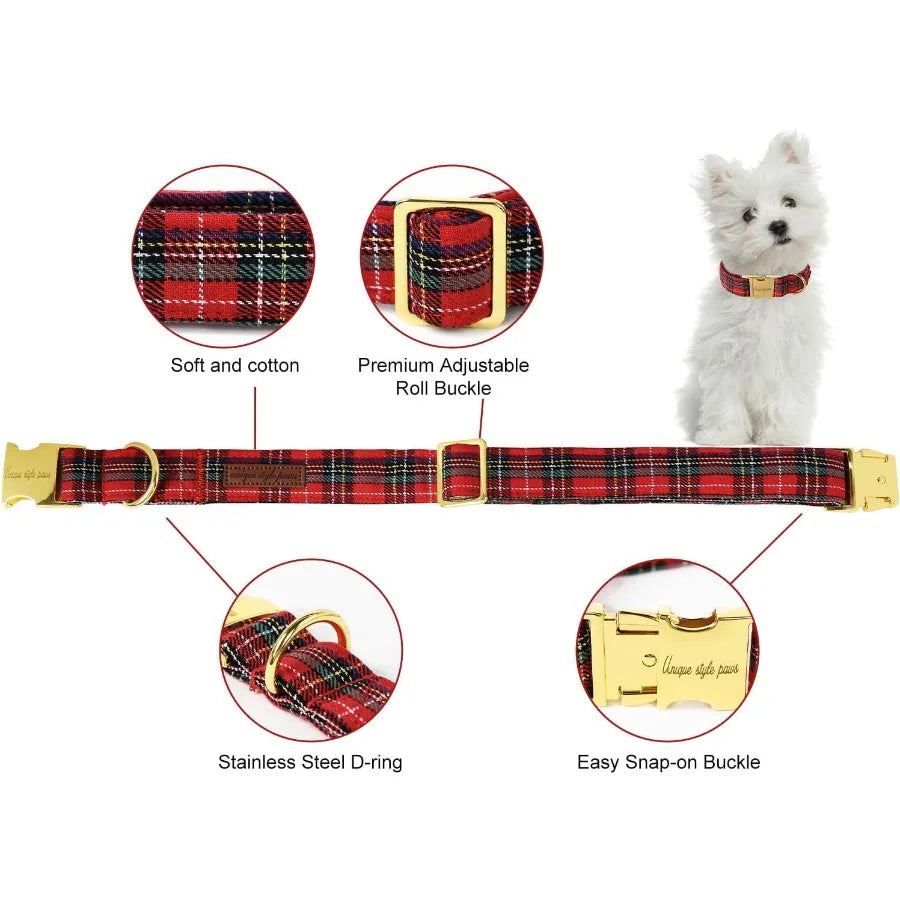 Christmas Dog Collar Metal Buckle ottish Plaid Puppy Collar Gift Durable Cute Collar for Small Medium Large Boys Girls Dogs