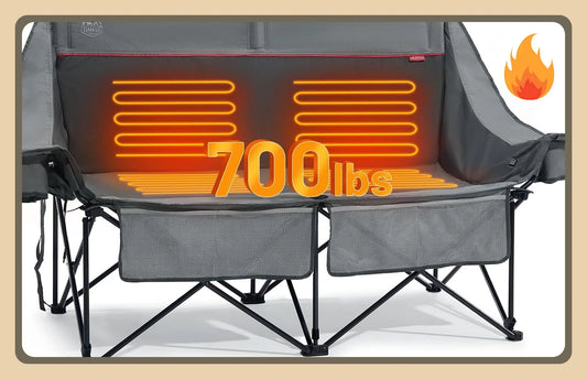 [Best Seller!]Heated Double Camping Chair, 700 lbs Heavy Duty Outdoor Folding Camp Couch, Oversized Comfort Loveseat Camping Cha