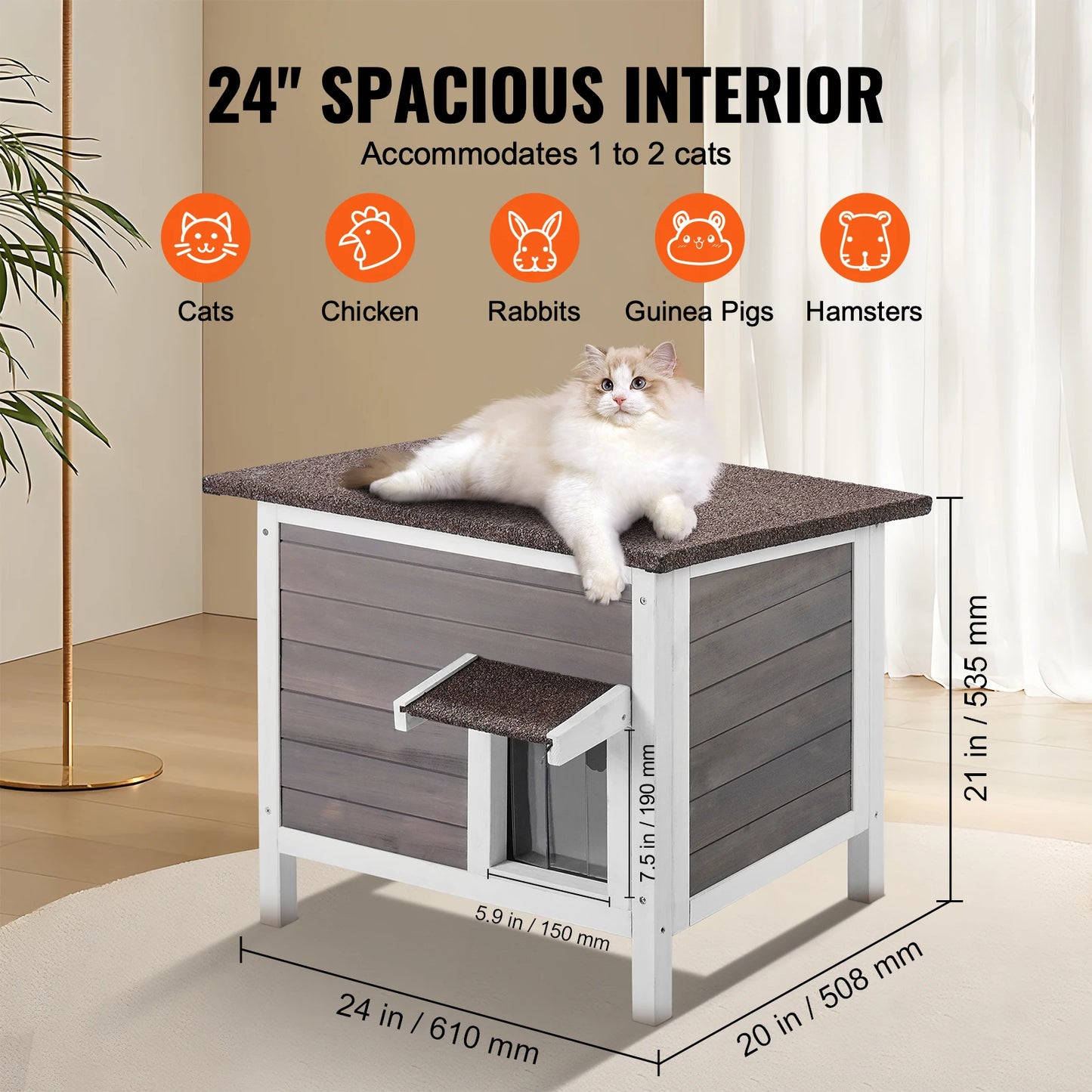 SucceBuy Outdoor Cat House Weatherproof, Feral Cat Shelter for Cat Outdoor Wooden Cat Rabbit House with All-Round Foam Insulated