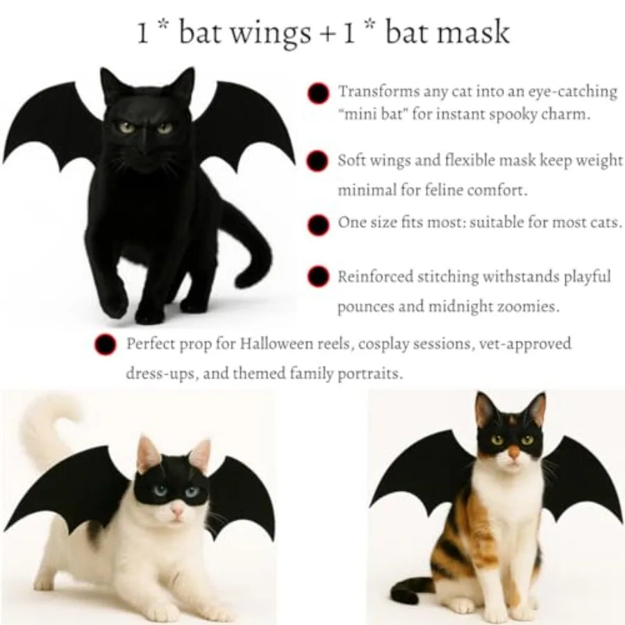 Cat Kitten Clothes Costume Pet Halloween Costumes Outfits for Cats Apparel Batman Mask Helmet Bat Wings