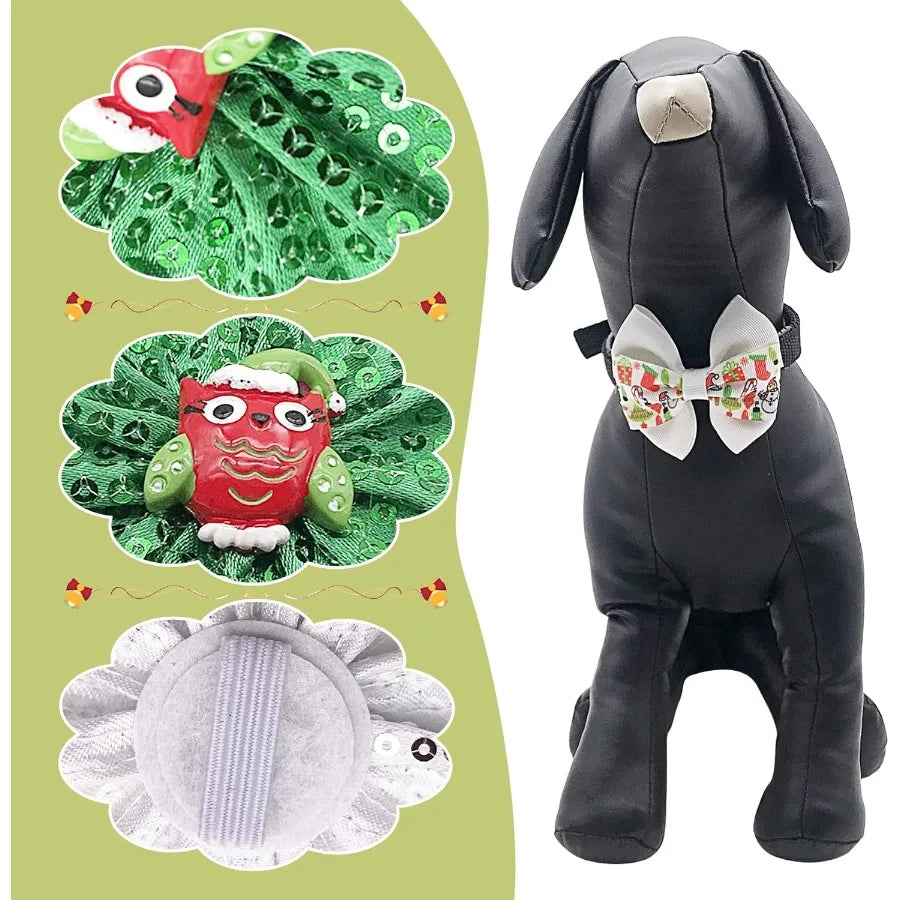 12pcs Christmas Small Dogs Collar Charms Flowers Bow Ties for Xmas Holiday Party Costumes Medium Dog Cats Doggies Collars Attac