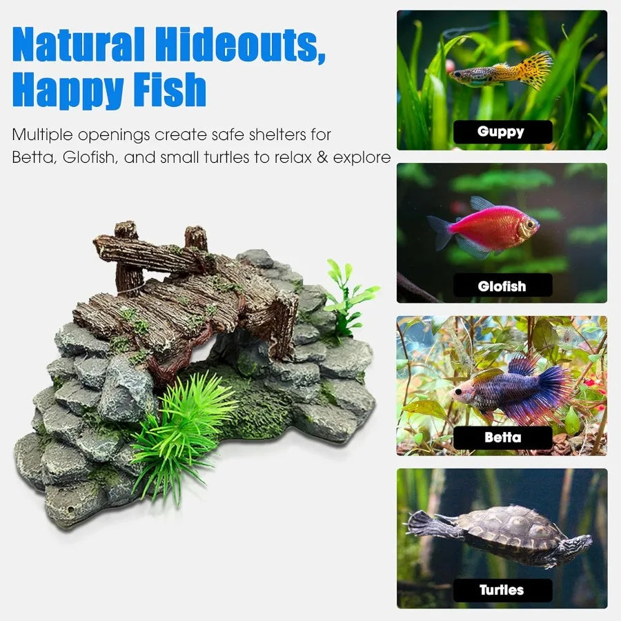 Aquarium Decor Betta Fish Tank Accessories with Plants Turtle Tank Decorations Large Aquarium Orments Fish Hideout Decorative A