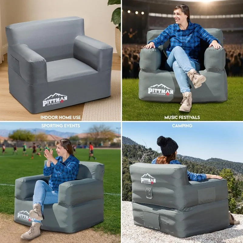 Pittman - Inflatable Chair for Camping with Built in Pump - Portable Inflatable Couch for Adults Holds 350lb's - Blow Up Chair f