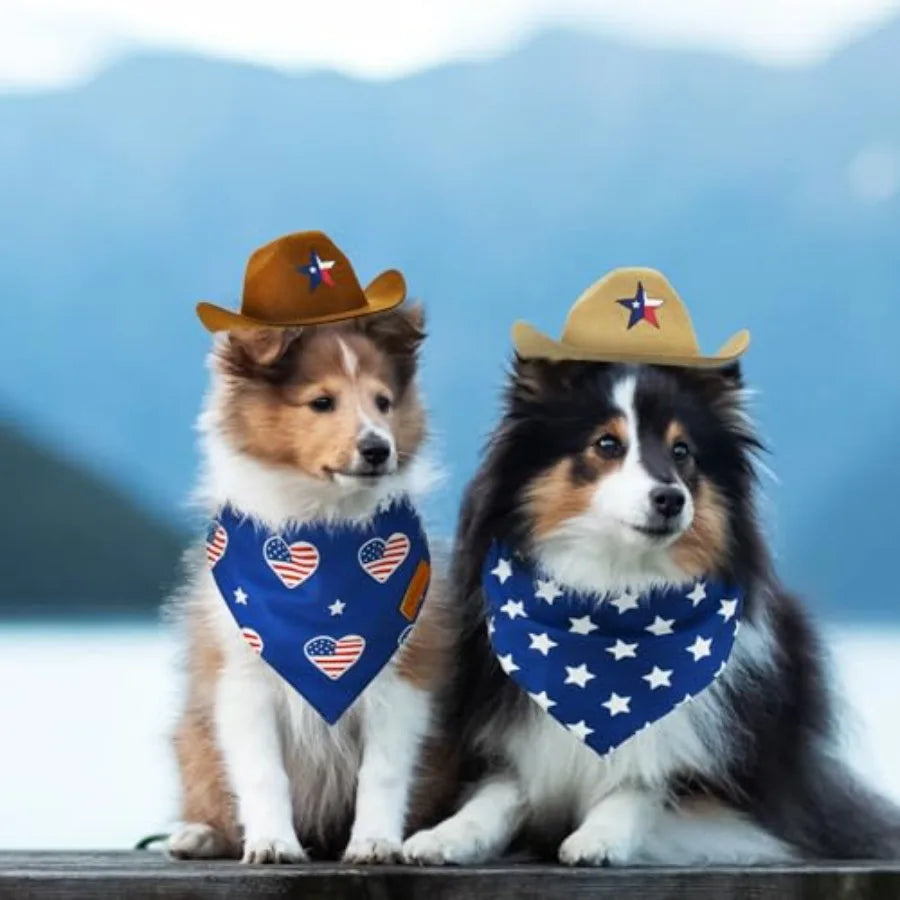 4th of July Pet Dog Costume Dog Cowboy Hats with Star Décor Independence Day Dog Bandas with Aan Flag Pattern 4th July Pet Hat