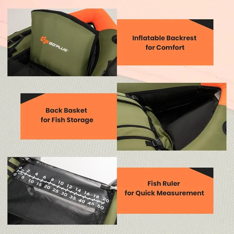 Goplus Inflatable Float Tube, Fishing Belly Boat w/ Fish Ruler,Pump,Storage Bag,Adjustable Straps,Fishing Float Tube for Angling