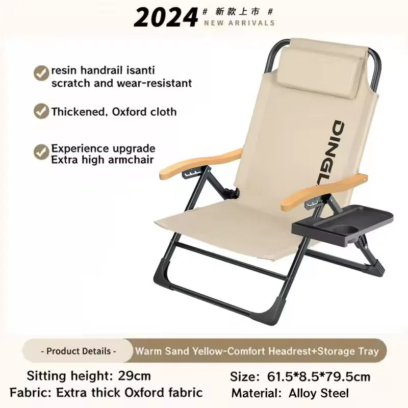 Angle Adjustable Camping Chair with Detachable Pillows,long Camping Chair Fishing Chair Folding for Camping Fishing Hiking