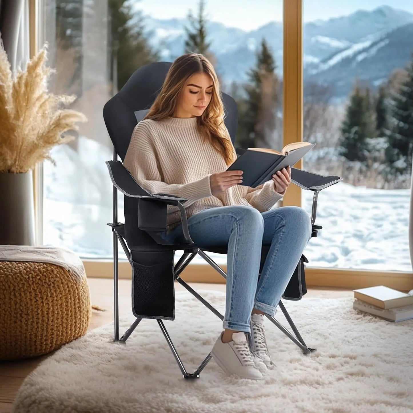 [Best Seller!]Heated Camping Chair, Lawn Chairs Heated Chair Outdoor Sports with 3 Heat Levels, Heated Folding Chair Camping Cha