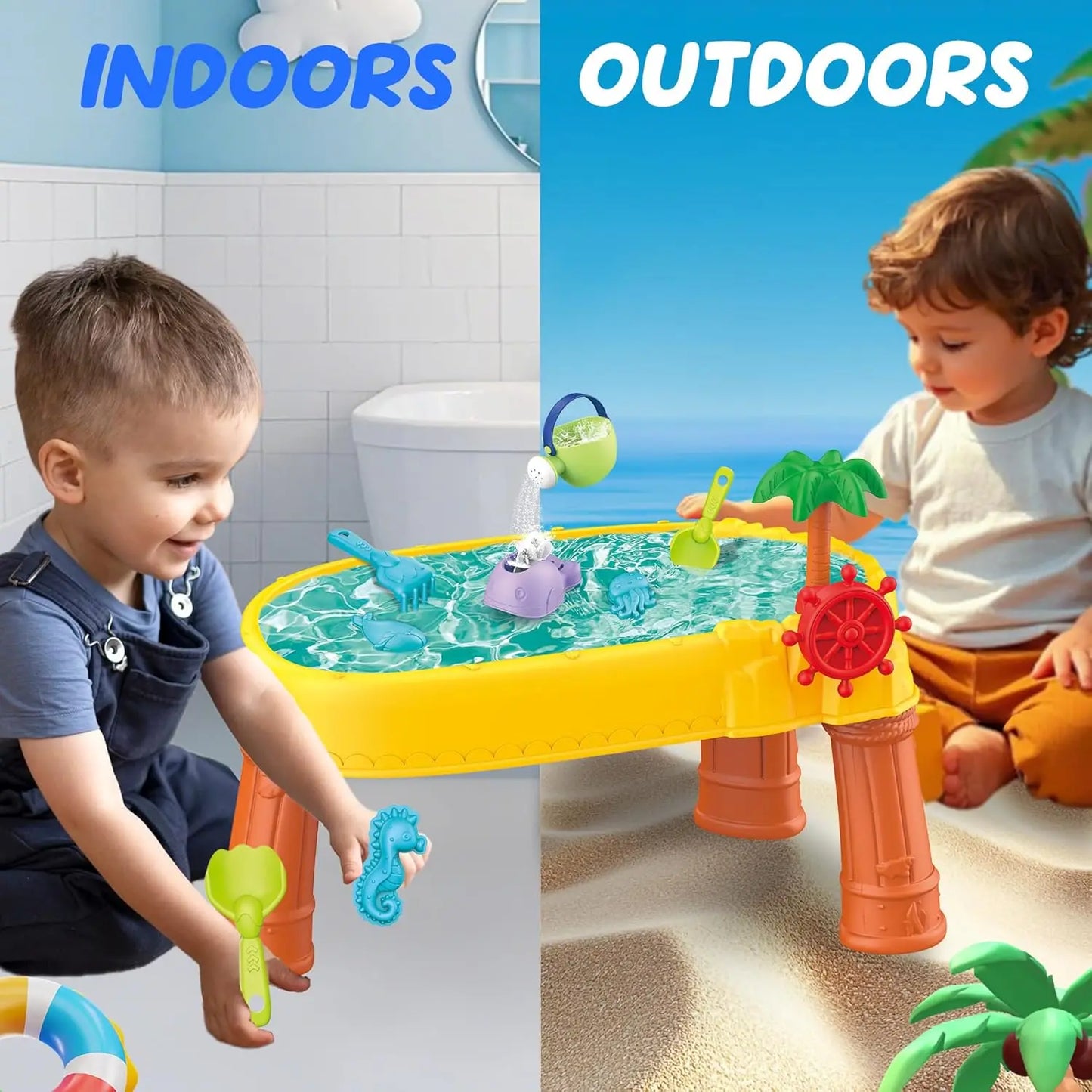 Sand Water Table for Toddlers - Summer Toys Kids Water Table, Outside Backyard Activity Sensory Play for Toddlers