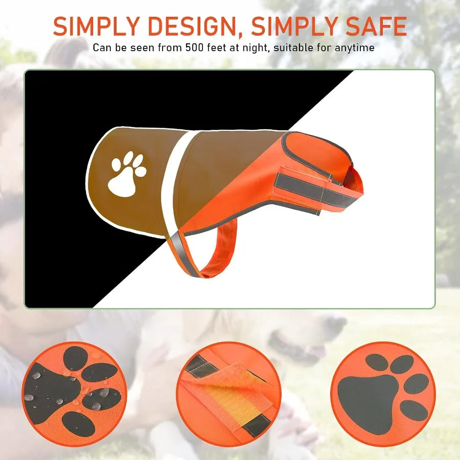 2 Pcs Dog Reflective Vest Orange High Visibility Medium Dog Hunting Vest Adjustable Safety Pet Jacket Apparel for Outdoor Activ