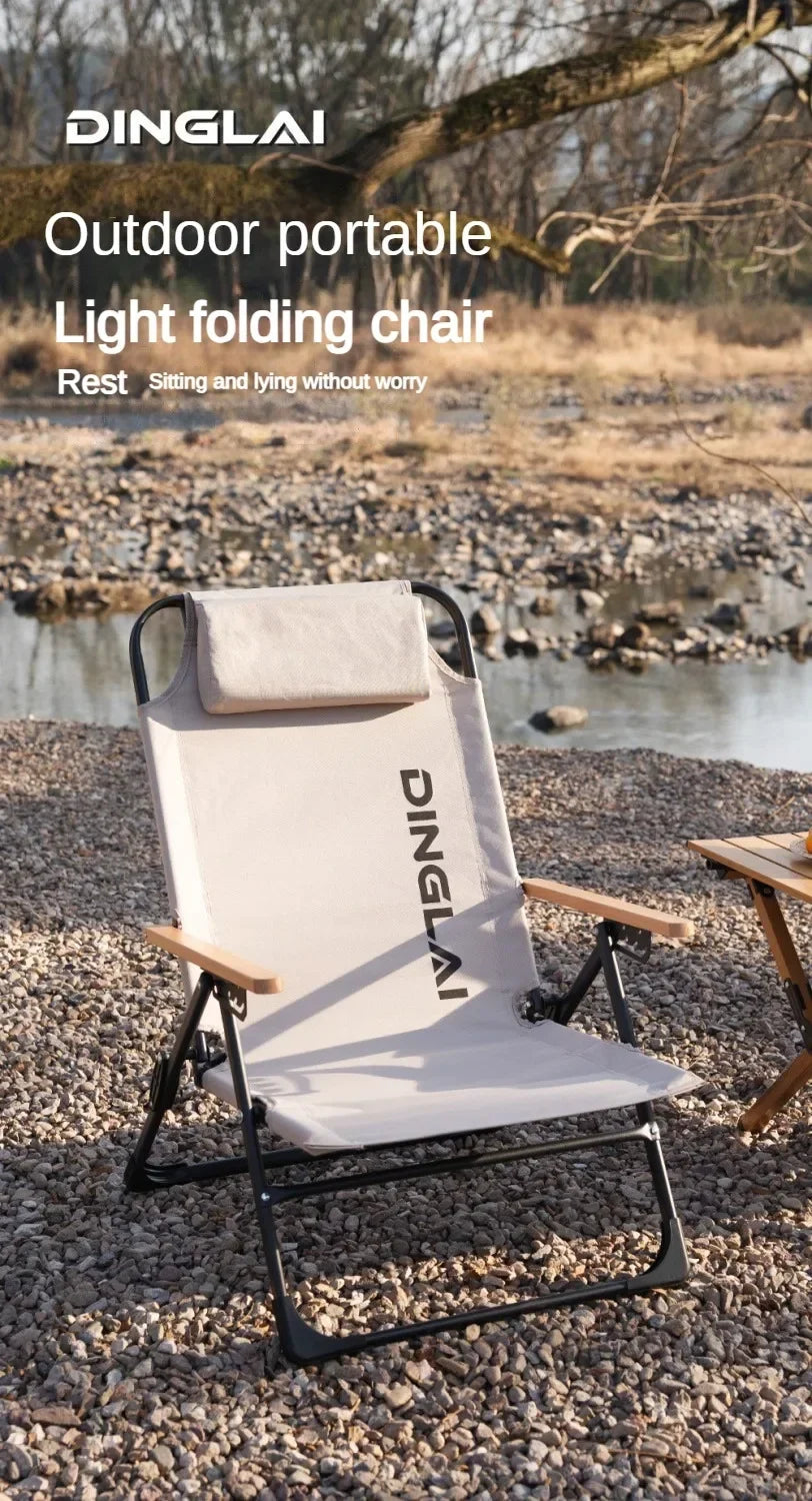 Angle Adjustable Camping Chair with Detachable Pillows,long Camping Chair Fishing Chair Folding for Camping Fishing Hiking