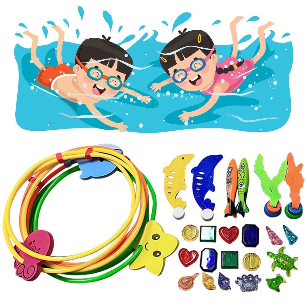 1setSummer Children Swimming Octopus Pool Diving Toys Water Sports Water Play Toys Diving Stick Gem Set Underwater Grabbing