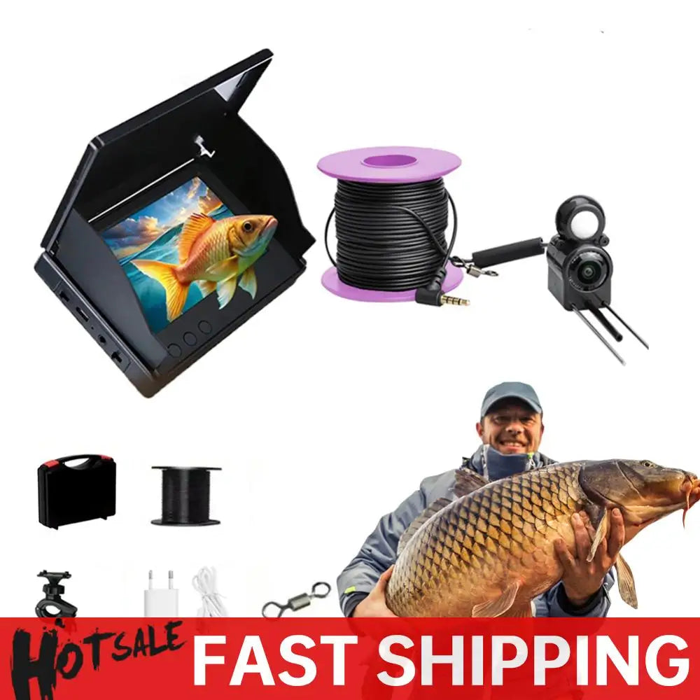 Underwater Fishing Camera 4.3 Inch IPS Monitor Ice Fishing Camera Night Vision Video Fish Cam Waterproof Fish Finder for ICE/Sea