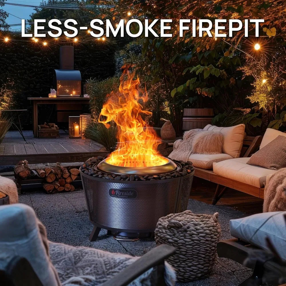 29 Inch Smokeless Fire Pit for Outdoor Wood Burning, Stainless Steel Camping Stove with Stand, Removable Ash Pan, Waterproof St