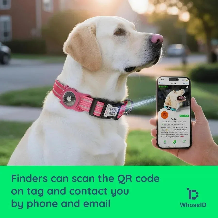 Airtag Dog Collar with QR Code Reflective Dog Collar with Airtag Holder Soft Padded Safety Locking Buckle Adjustable Dog Collar