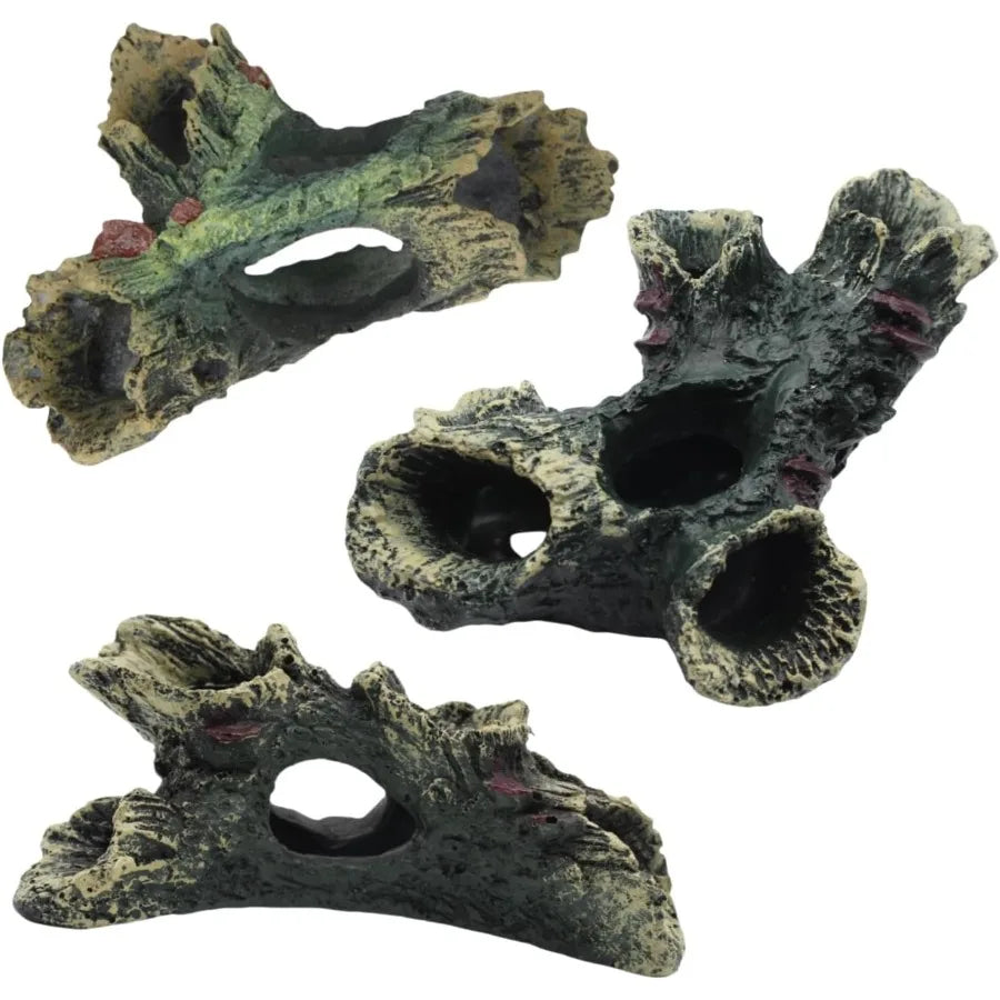 3 PCS Decaying Trunk Betta Fish Orment Driftwood Resin Crafts for Aquarium Decoration Fish Tank Wood With Holes Caves
