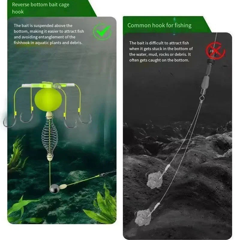 New 1Pcs String Hook Fishing Bait Cage Four Hook Carbon Steel Line Group Feeder Sinker Float Sharp Fishing Spring Bait Cage Sea
