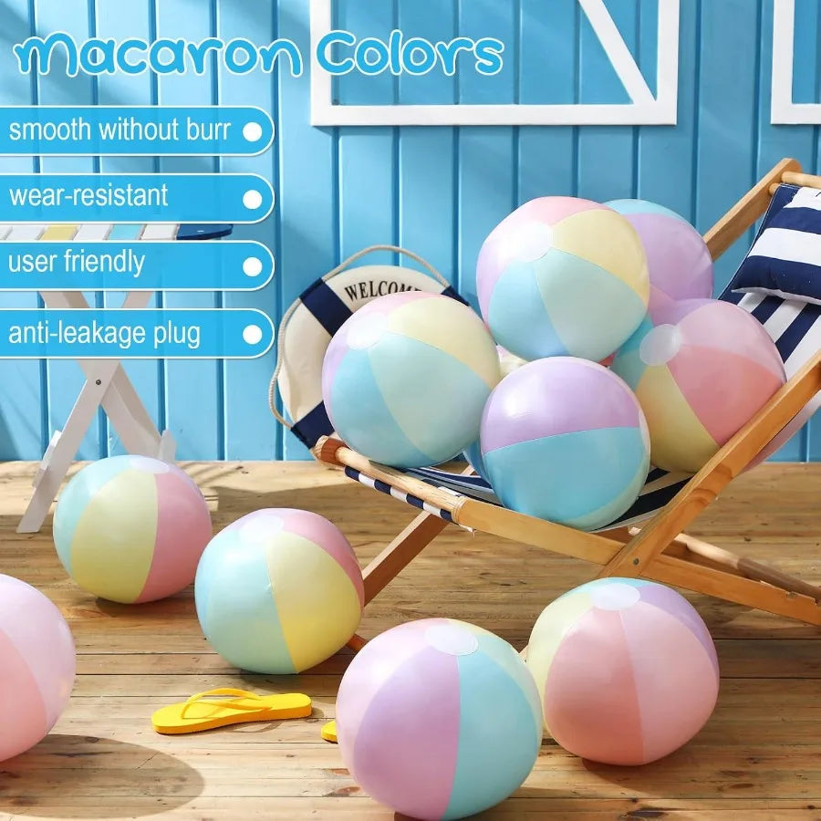 24 Pcs Inflatable Beach Balls Bulk Pastel Color Jumbo Big Macaron Beach Balls for Adults Summer Swimming Pool Water Games Party