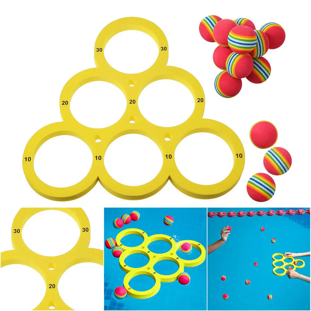 Pool  Games Set with 10 Rainbow Balls Water Sports  Floating  Ring for Kids Adults Swimming Pool Water Game