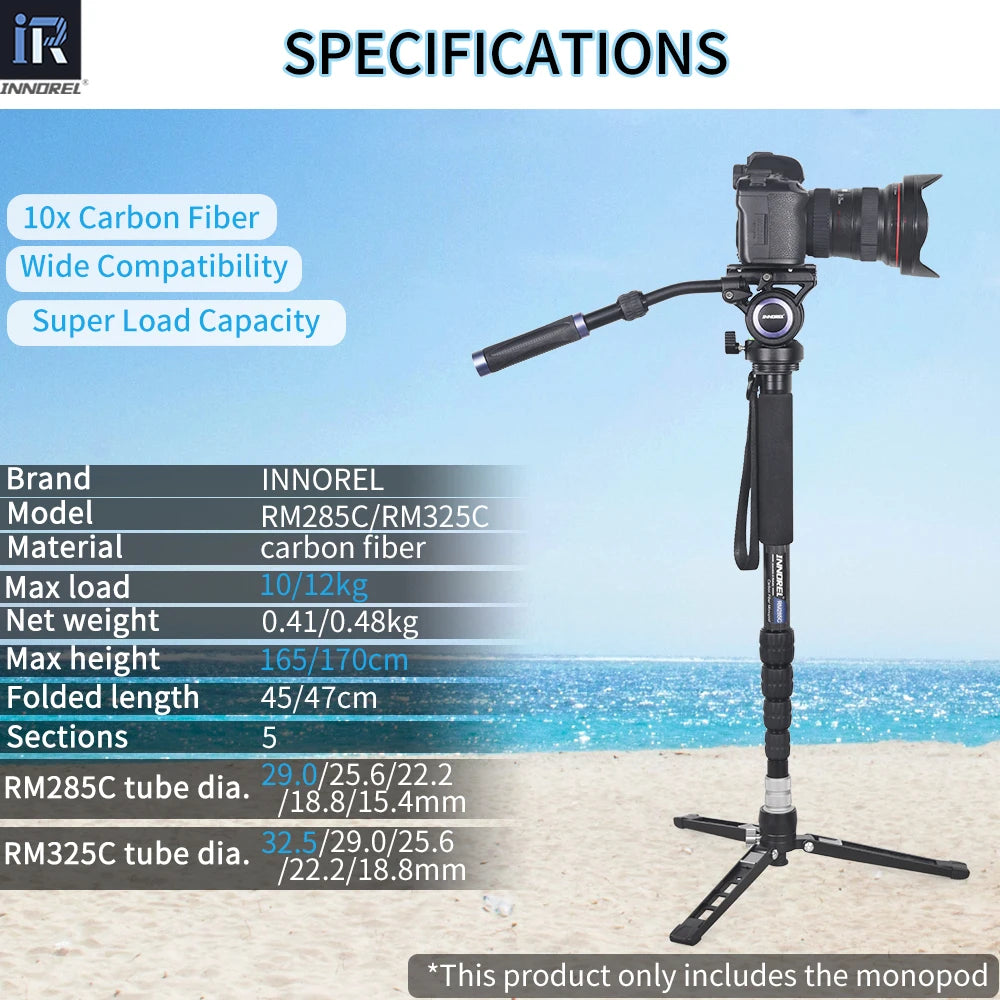 INNOREL RM285C/RM325C Professional Travel Carbon Fiber Camera Monopod for Canon Nikon Sony DSLR Camera Video Camcorder 5-Section