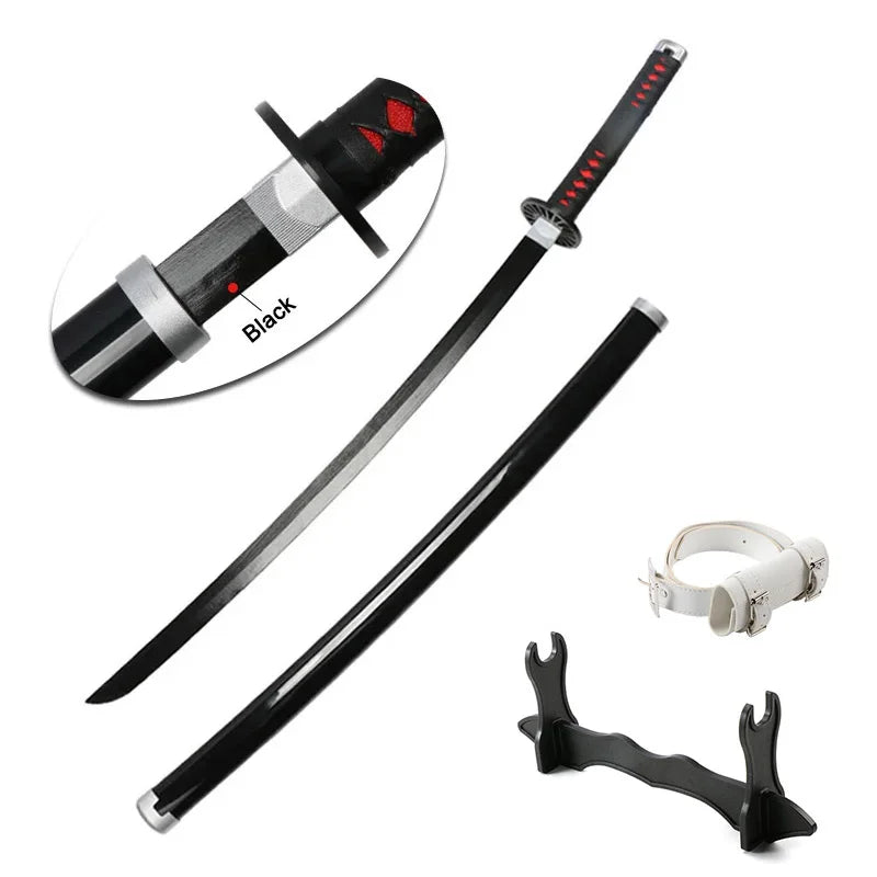 80cm Demon Slayer Katana Bamboo Blade Role-playing Weapons Props Halloween Costume Props with Belt and Sword Holder