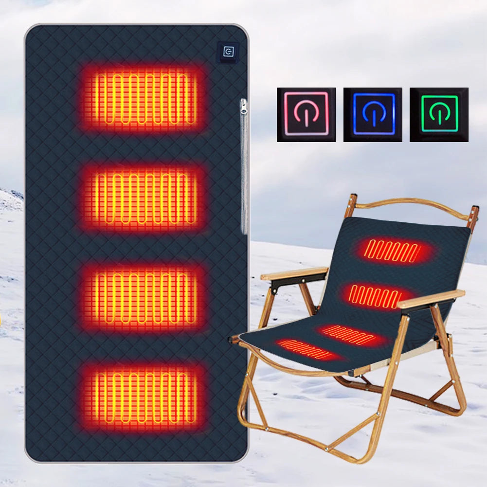 4 Heated Areas Camping Chair Heated Cushion Portable Heater Warm Pad 3 Adjustable Temperature for Winter Outdoor Stadium Fishing