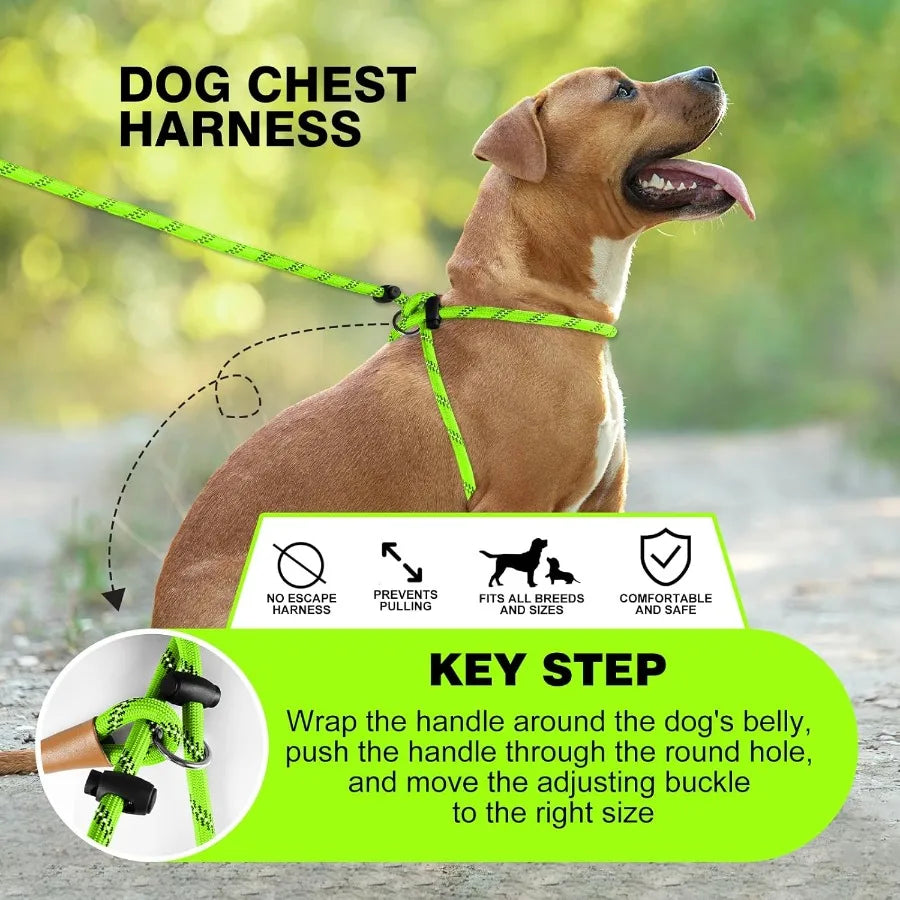 No Pull Rope Dog Harness No Pull Reflective Leash Harness Collar 3 in 1 Dog Halter Harnesses Adjustable for Large Giant Dog Lig