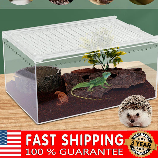 Magnetic Acrylic Large Enclosure 2.5 Gallon, 12x8x6 Inch Reptile Breeding Box Terrarium Cage Clear Acrylic Reptile Feeding Box