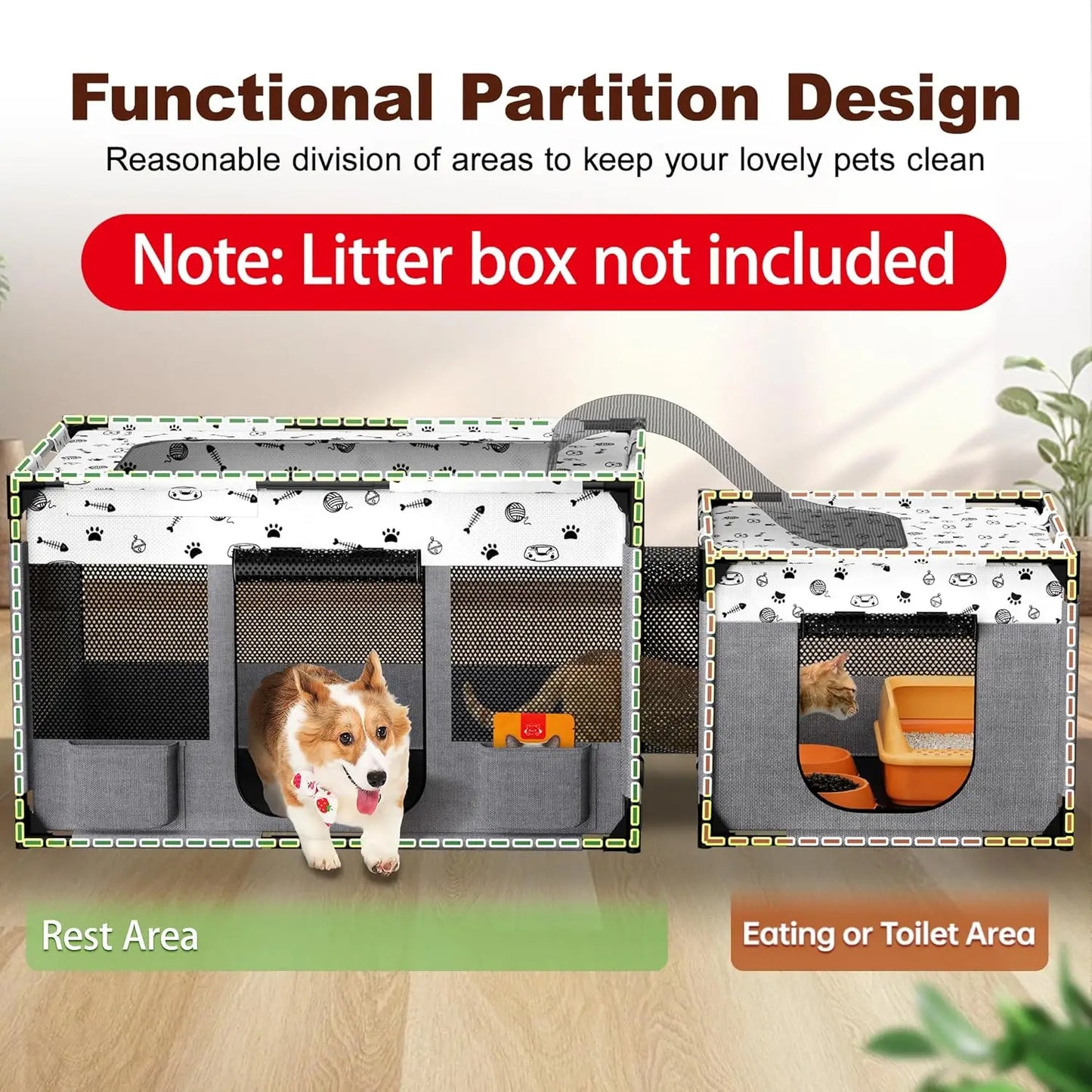 Portable Cat Playpen, Pet Dog Playpen, Kitten Puppy Play Pen for Indoor/Outdoor, Collapsible Cats Cages Enclosed Tent with Carry