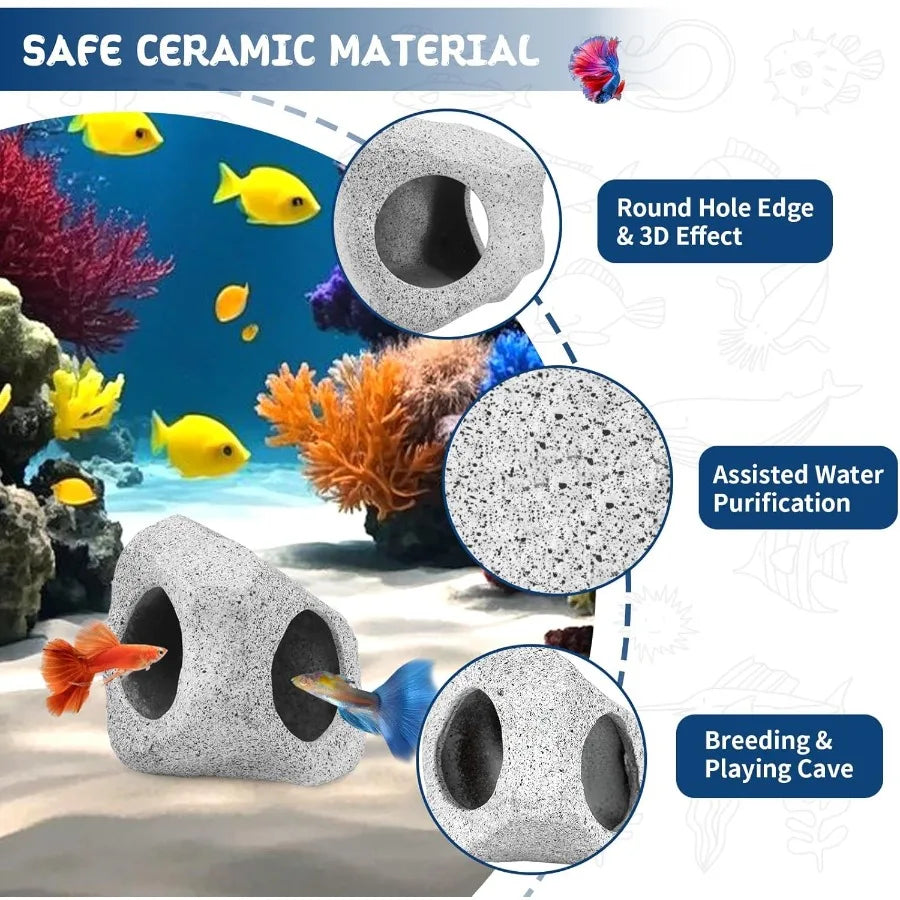 Aquarium Decorations Cave Rock with Betta Hammock for Fish Tank Accessories Small Fish Hideout Decor Stone and Leaf for Betta P