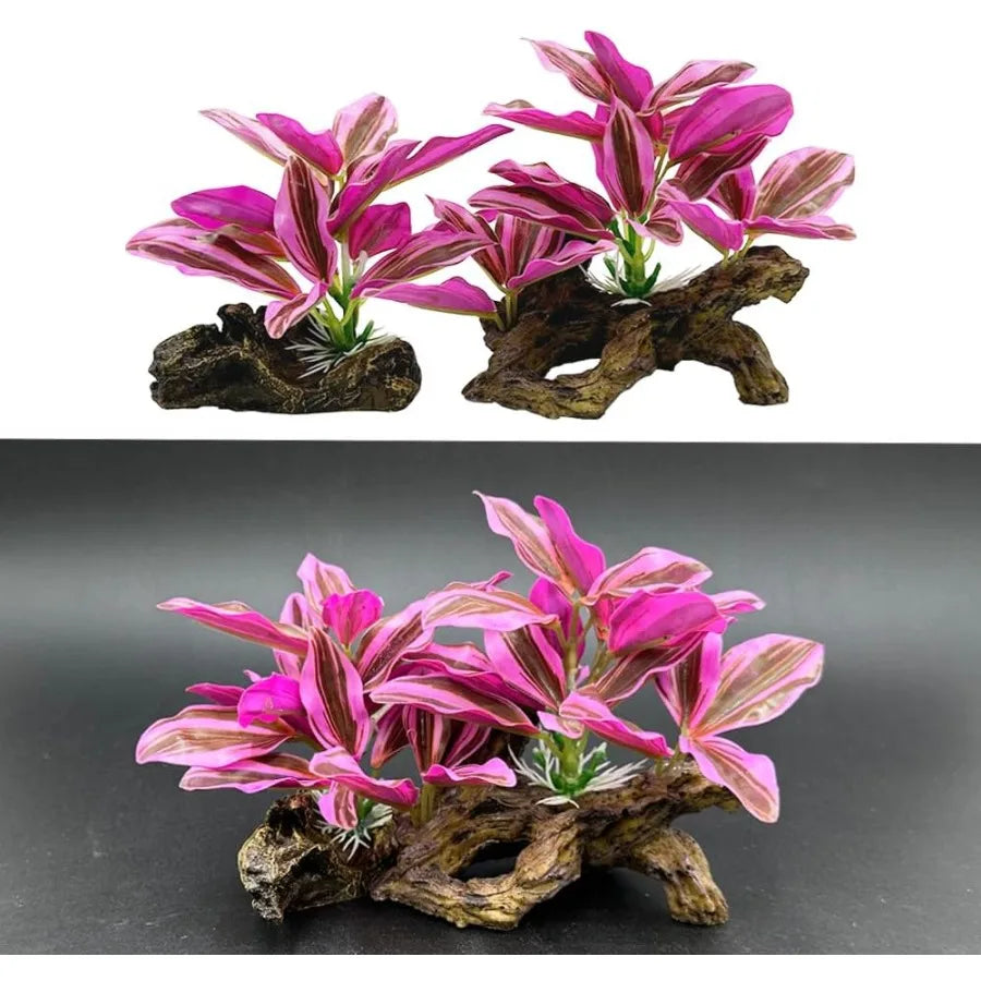 Fish Tank Decorations Aquarium Decor Orments Betta Pink Leaf pad Hammock Artifical Driftwood Goldfish Bowl Accessories Hot Pink