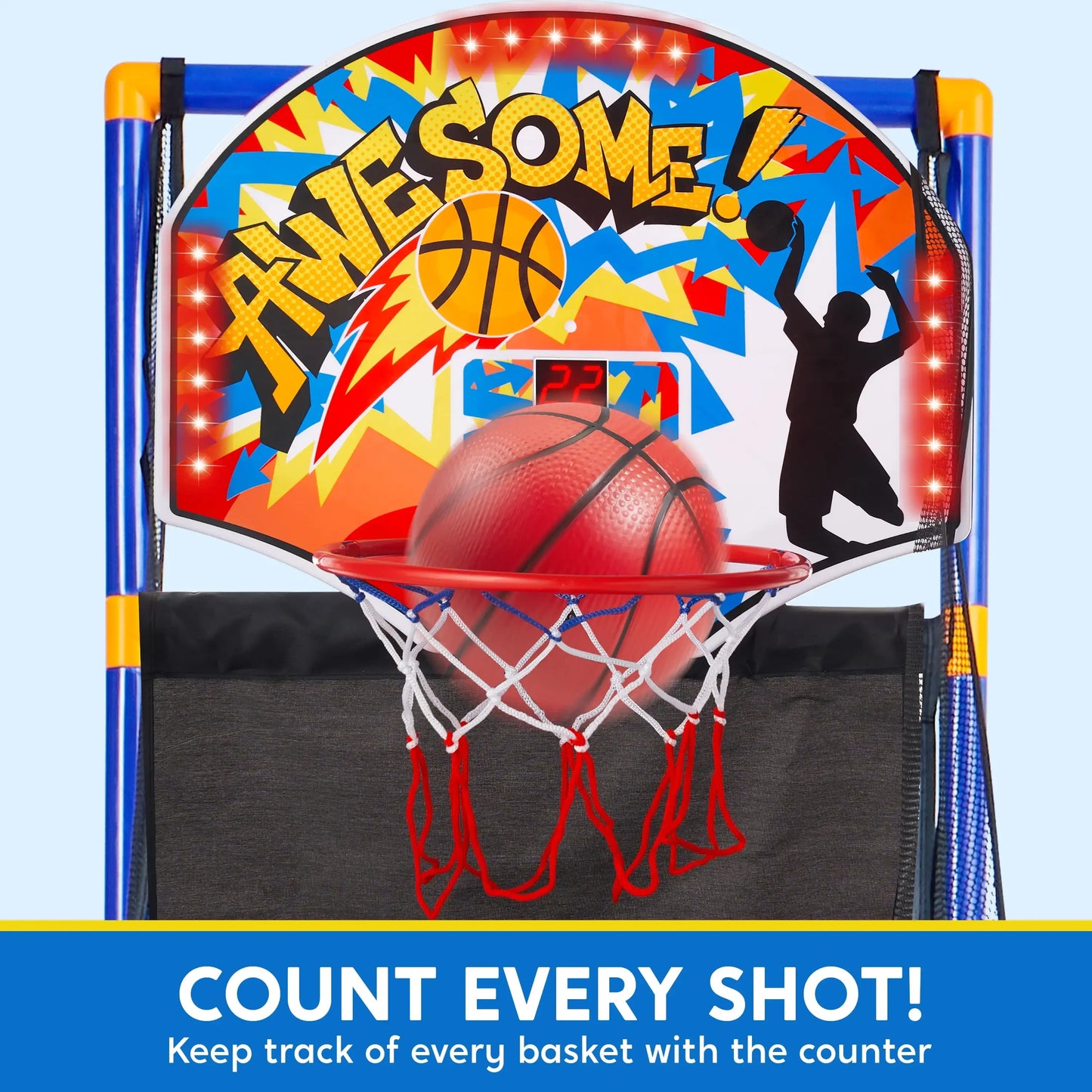 Joyfy LED Scoring Arcade Basketball Game with 4 Balls Adjustable Height 44"-55"Basketball Stand Hoop Toys Gift for Ages 3-12 Boy