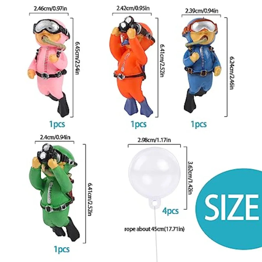 Floating Fish Tank Decorations Cute Little Diver Toys for Aquarium Decor 4 Pack Orments Accessories