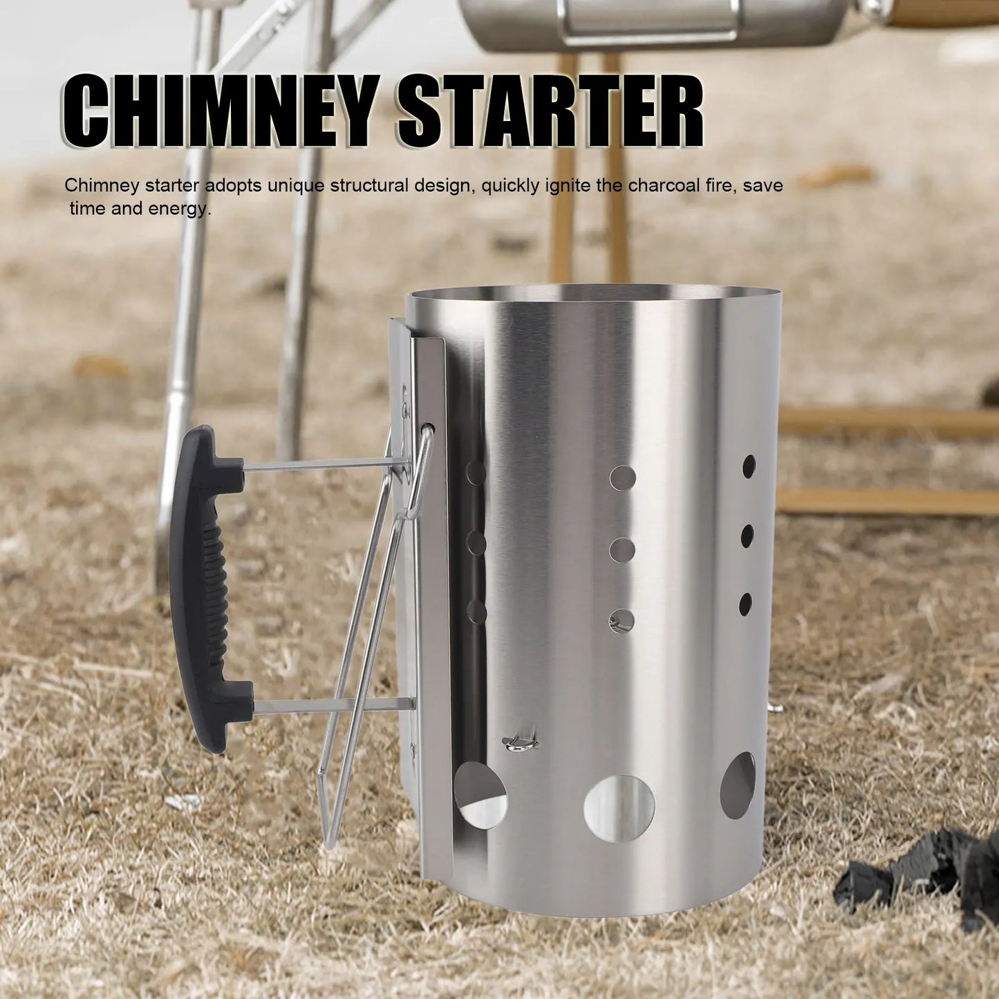 Chimney Starter Stainless Steel Portable Efficient Charcoal Starter Barrel for Barbecue Camping