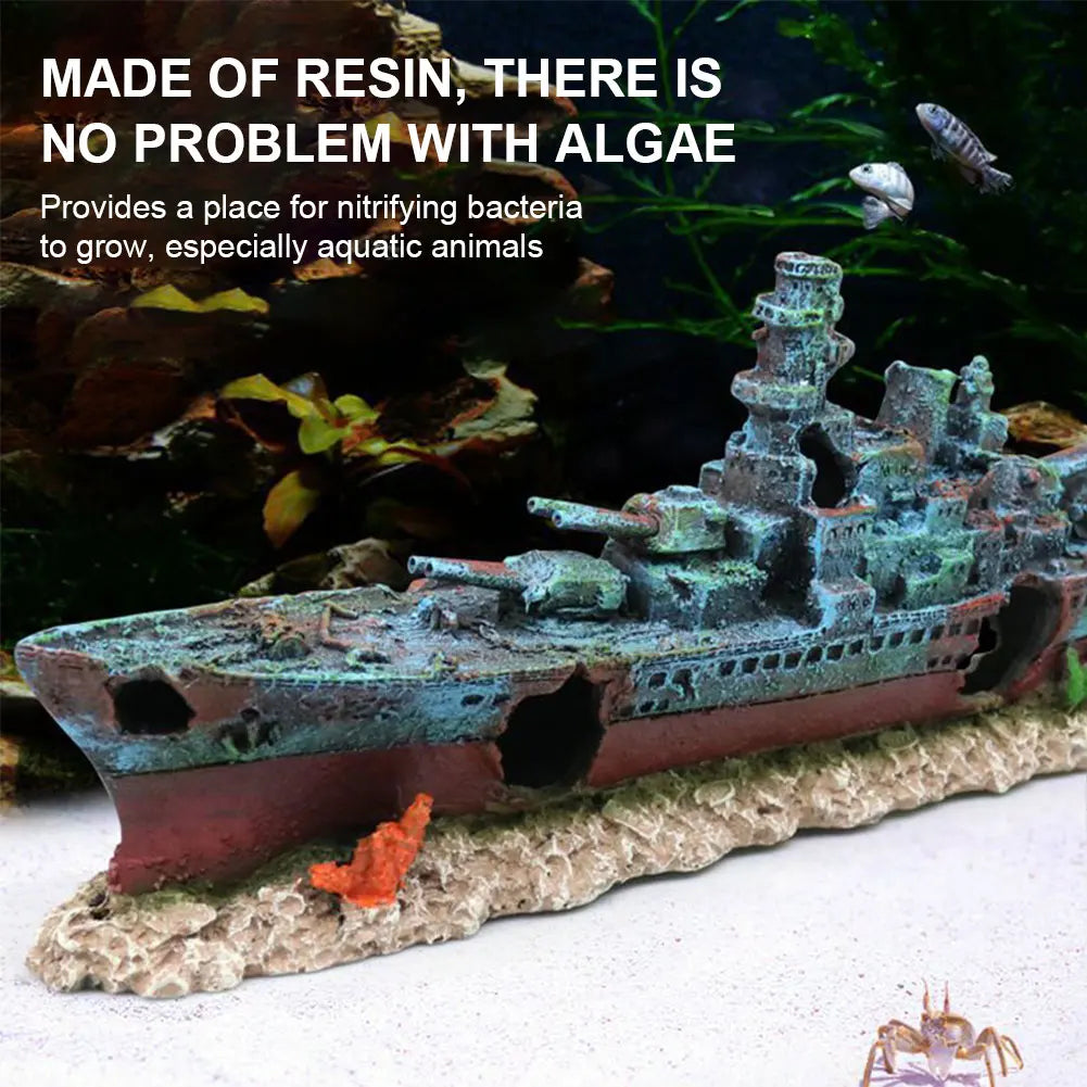 Aquarium Resin Sunken Pirate Ship Reusable Creative Warship Wreckage Warship Ornament for Fish Tank Cave Decor Accessories
