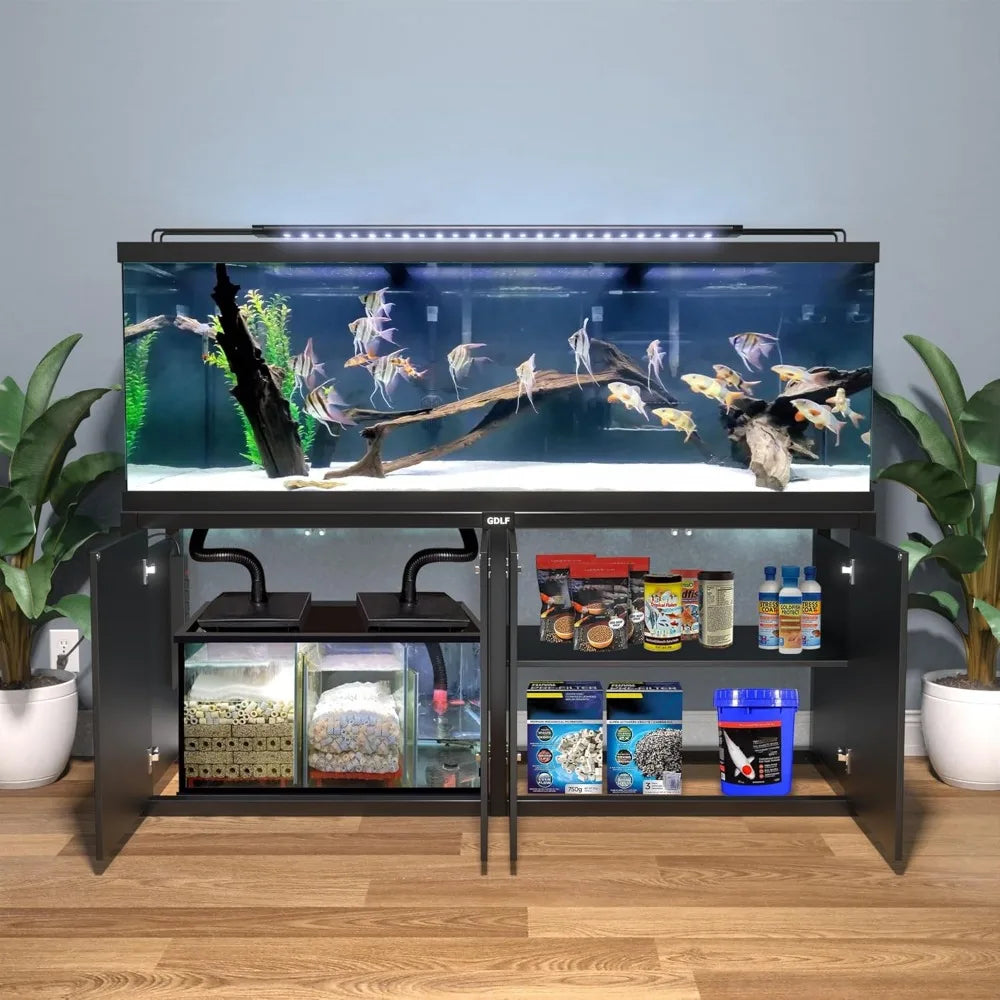 125-150 Gallon Fish Tank Stand, Heavy Duty Metal Aquarium Stand with Power Outlet and Cabinet for Fish Tank Filters and Accesso