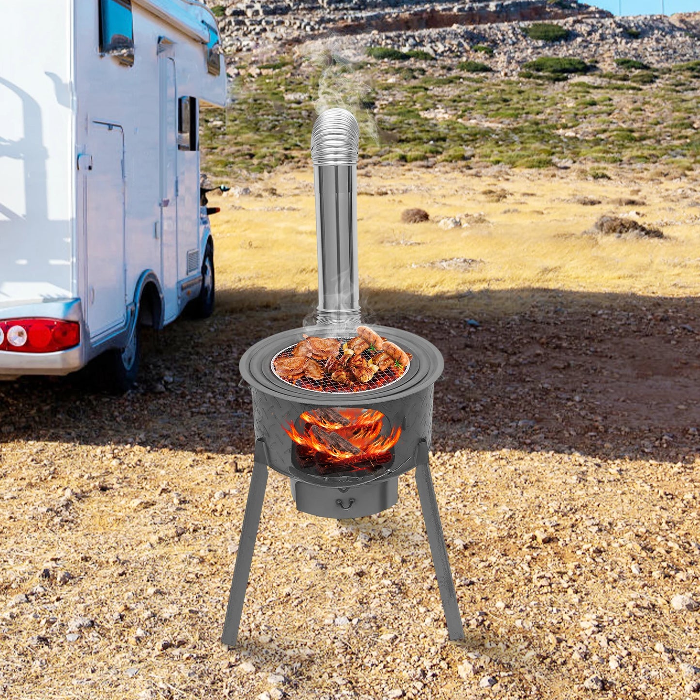 Indoor Outdoor Multifunction Wood Burning Stove, Portable Camping Wood Stove, for heating,barbecuing, frying, deep-frying