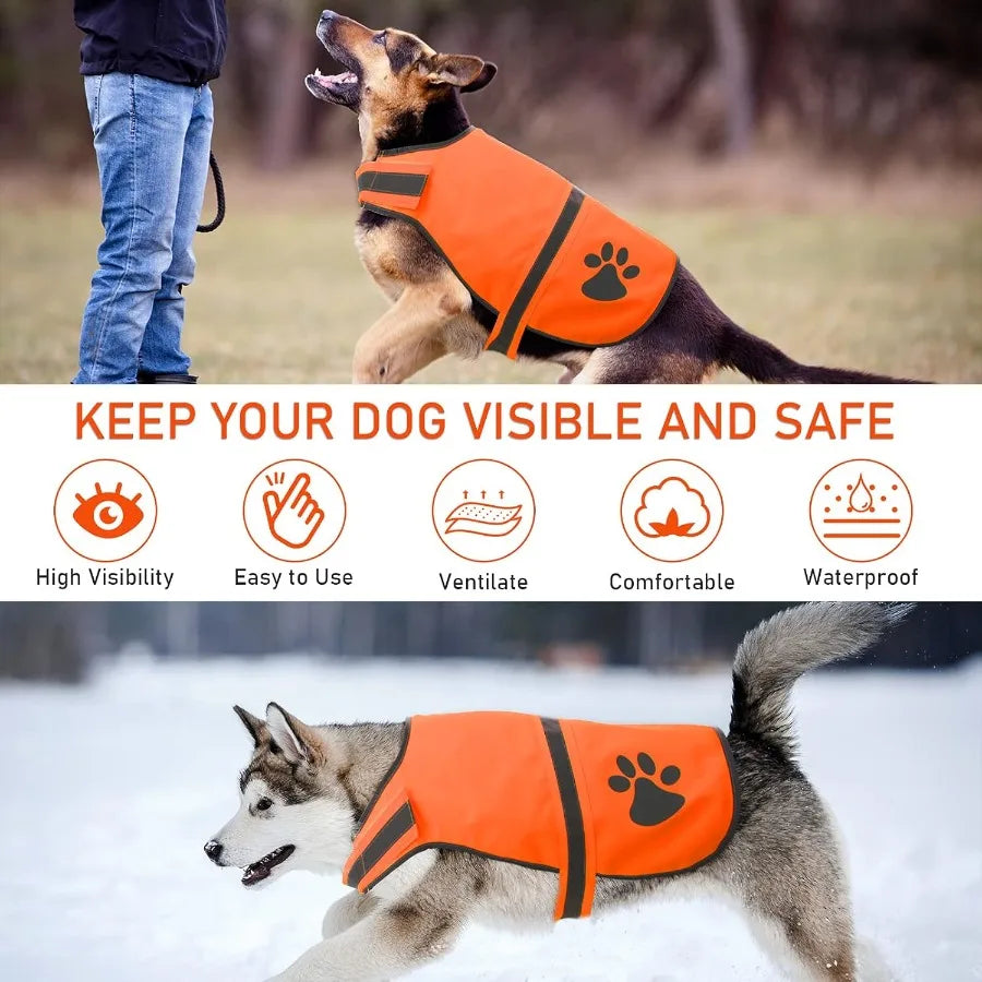 2 Pcs Dog Reflective Vest Orange High Visibility Medium Dog Hunting Vest Adjustable Safety Pet Jacket Apparel for Outdoor Activ